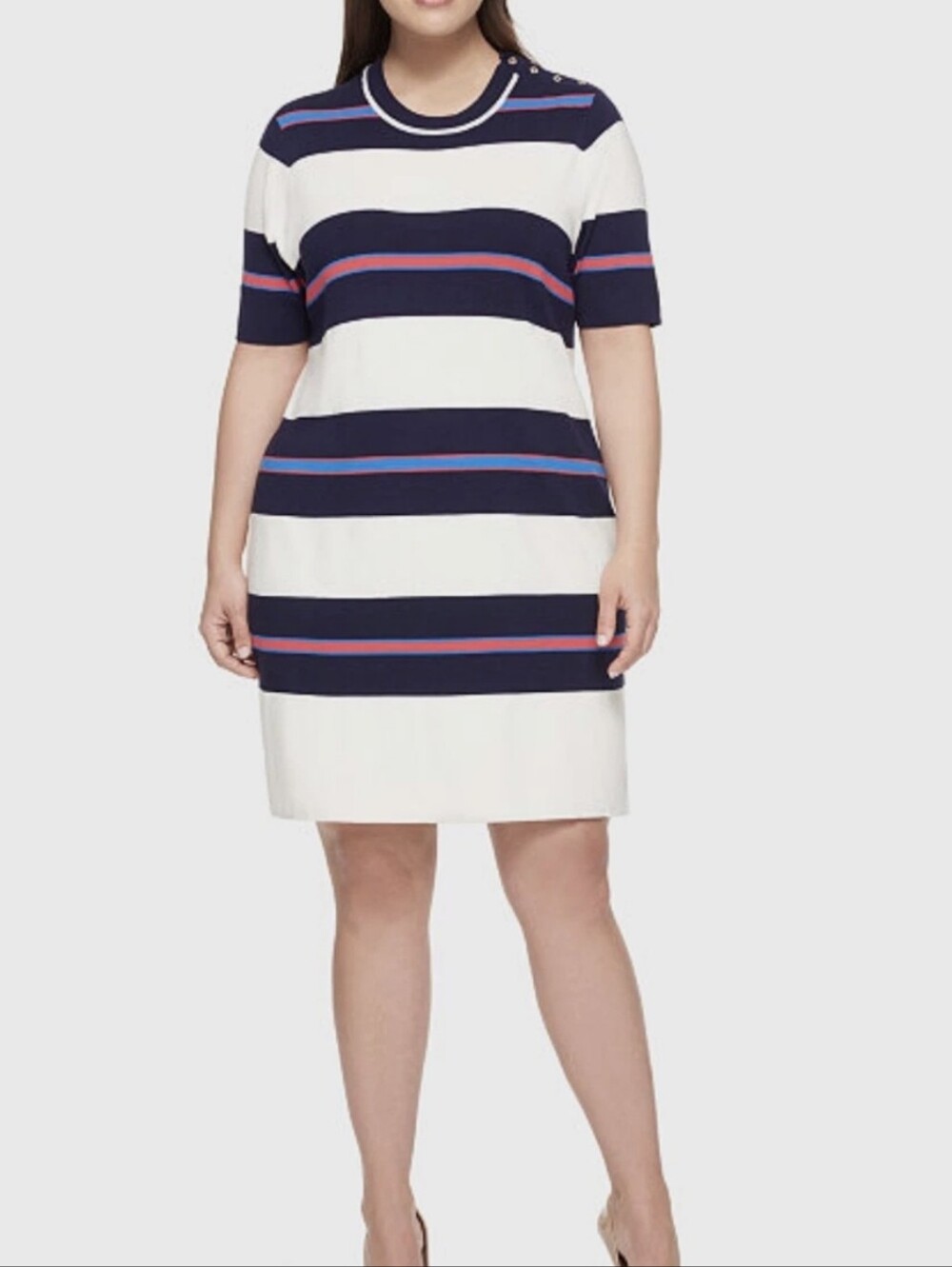 Tommy Hilfiger Striped Short Sleeve Sweater Dress Navy White Pink 3XL